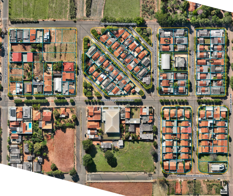 Ortofoto atualizada com quadras, lotes e logradouros identificados